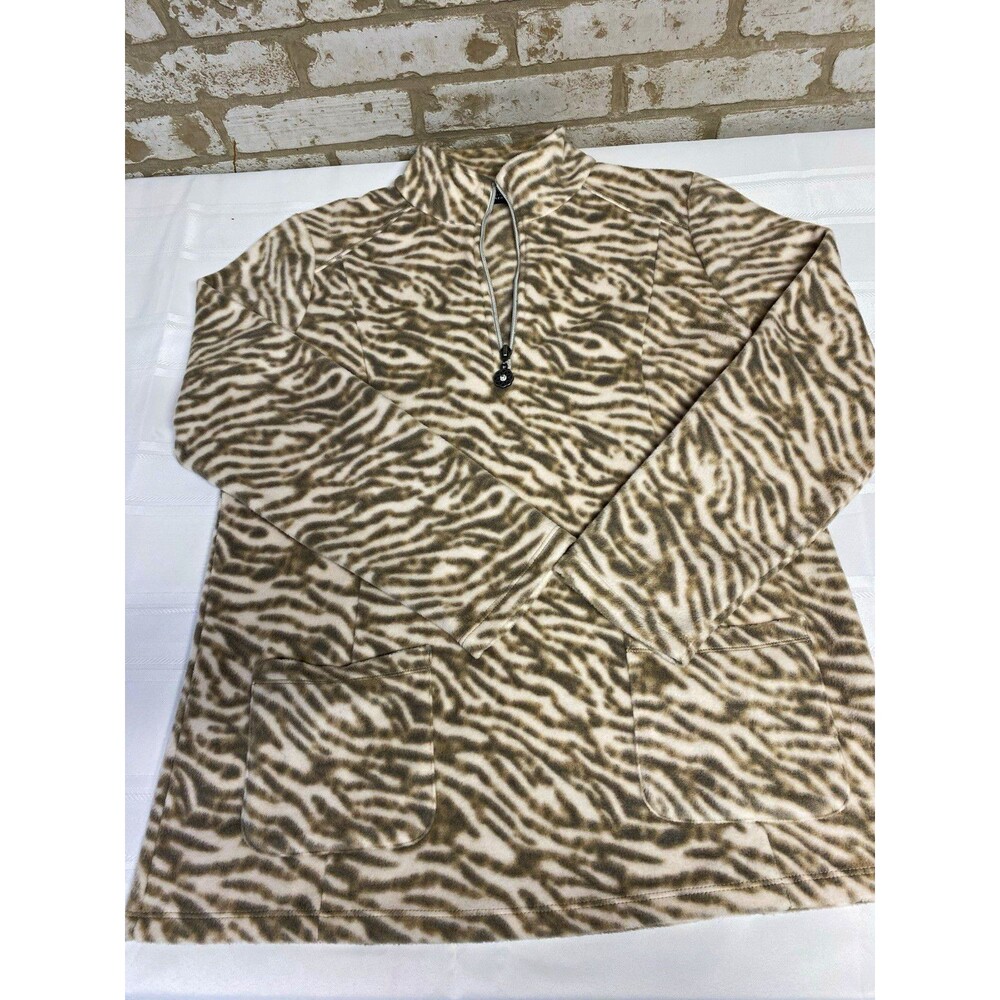 Susan Graver Weekend Womens S Animal Print Fleece 1/2 Zip Sweatshirt Pockets